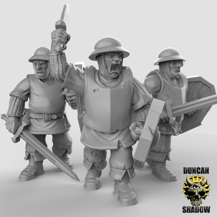 Town Guard with Sword and Shields - Resin Miniature for DnD & Warhammer | 28mm/32mm