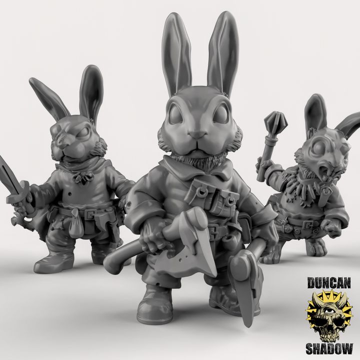 Rabbit Folk With Hand Weapons x3 Resin Miniature Models for DnD | Tabletop Gaming