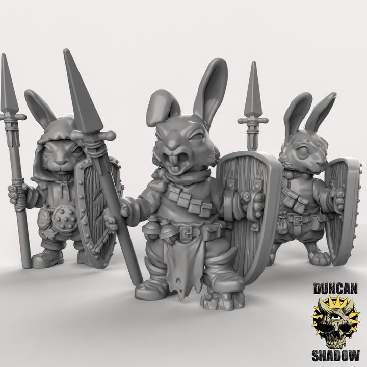 Rabbit Folk With Spears x3 Resin Miniature Models for DnD | Tabletop Gaming