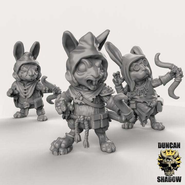 Rabbit Folk With Bows x3 Resin Miniature Models for DnD | Tabletop Gaming