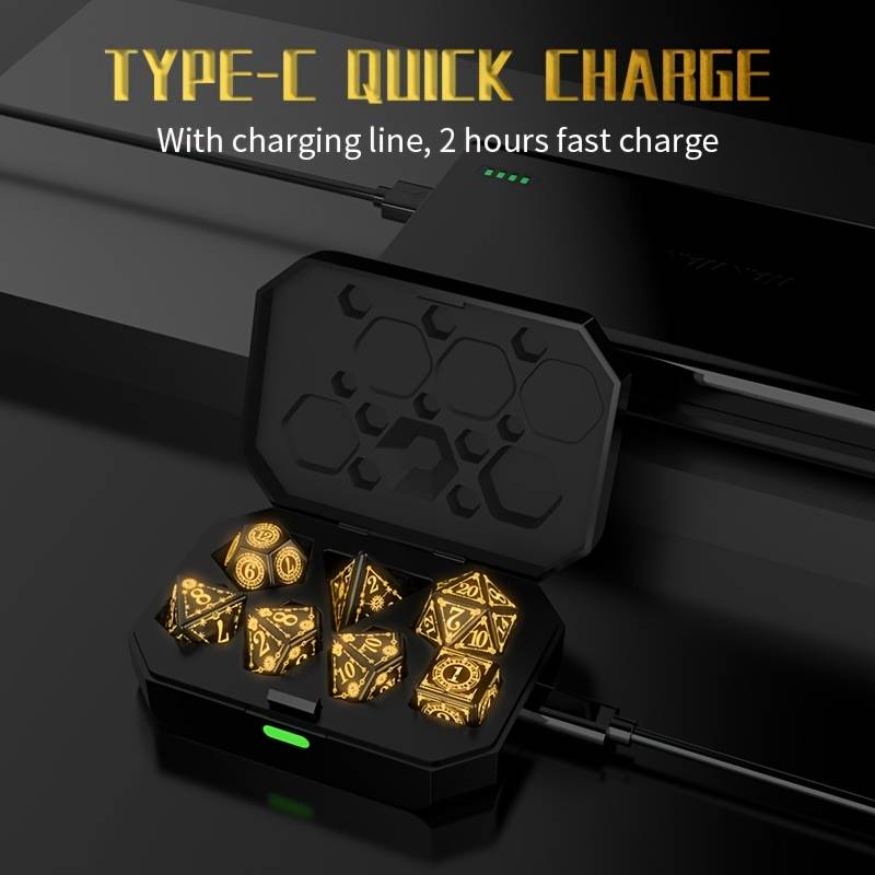 Light Up Rechargeable Dice Set For Dungeons and Dragons with USB Charging box