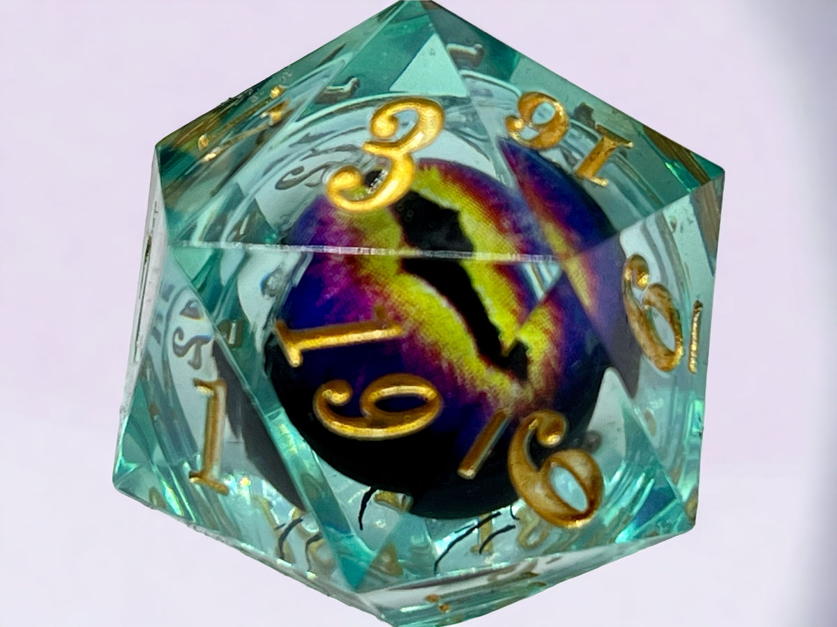 Floating Dragon Eye Polyhedral Dice Set In Limited Edition Wooden D&D Presentation Box
