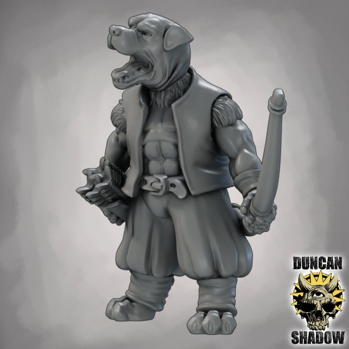 Dog Folk Rangers with Bows - Resin Mini | DnD & Tabletop | 28mm