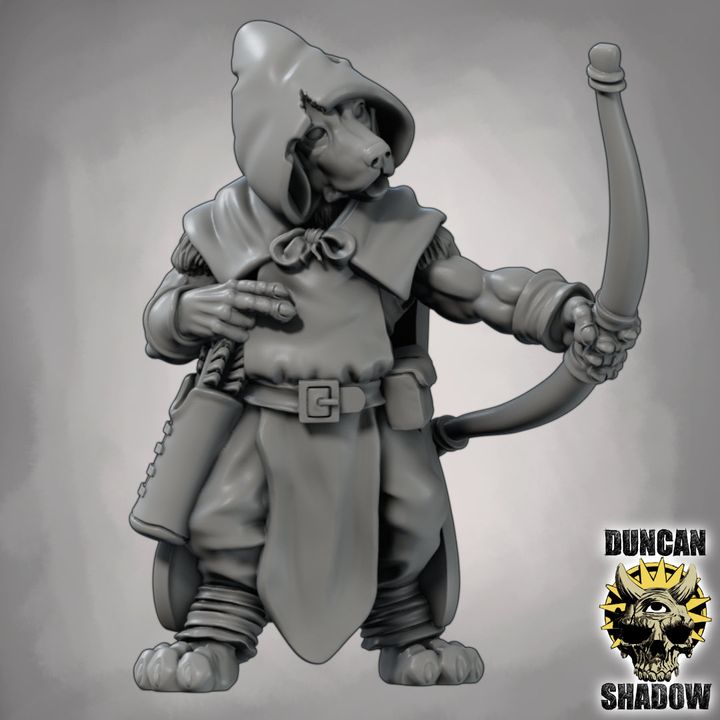 Dog Folk Rangers with Bows - Resin Mini | DnD & Tabletop | 28mm