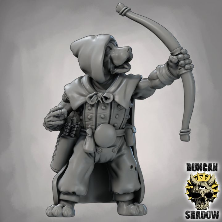 Dog Folk Rangers with Bows - Resin Mini | DnD & Tabletop | 28mm