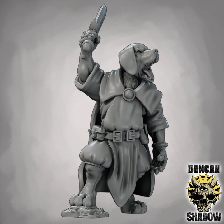 Dog Folk Rangers with Swords - Resin Mini | DnD & Tabletop | 28mm