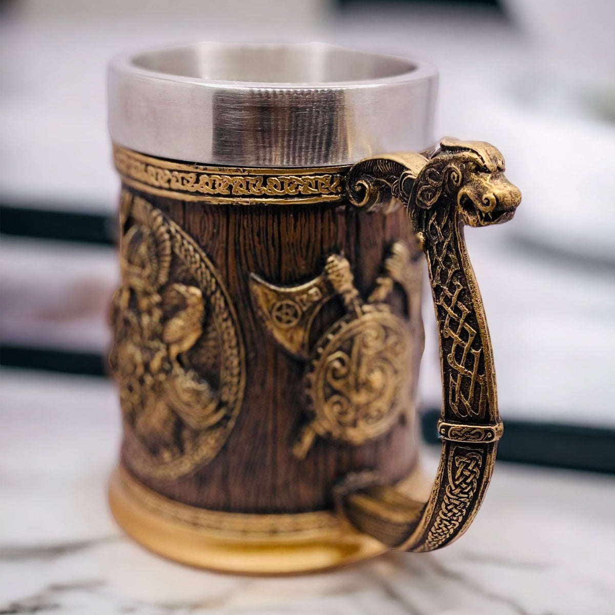 Viking Tankard Norse Odin Thor Mjolnir Drinking Mug Beer Stein 20oz / 600ml