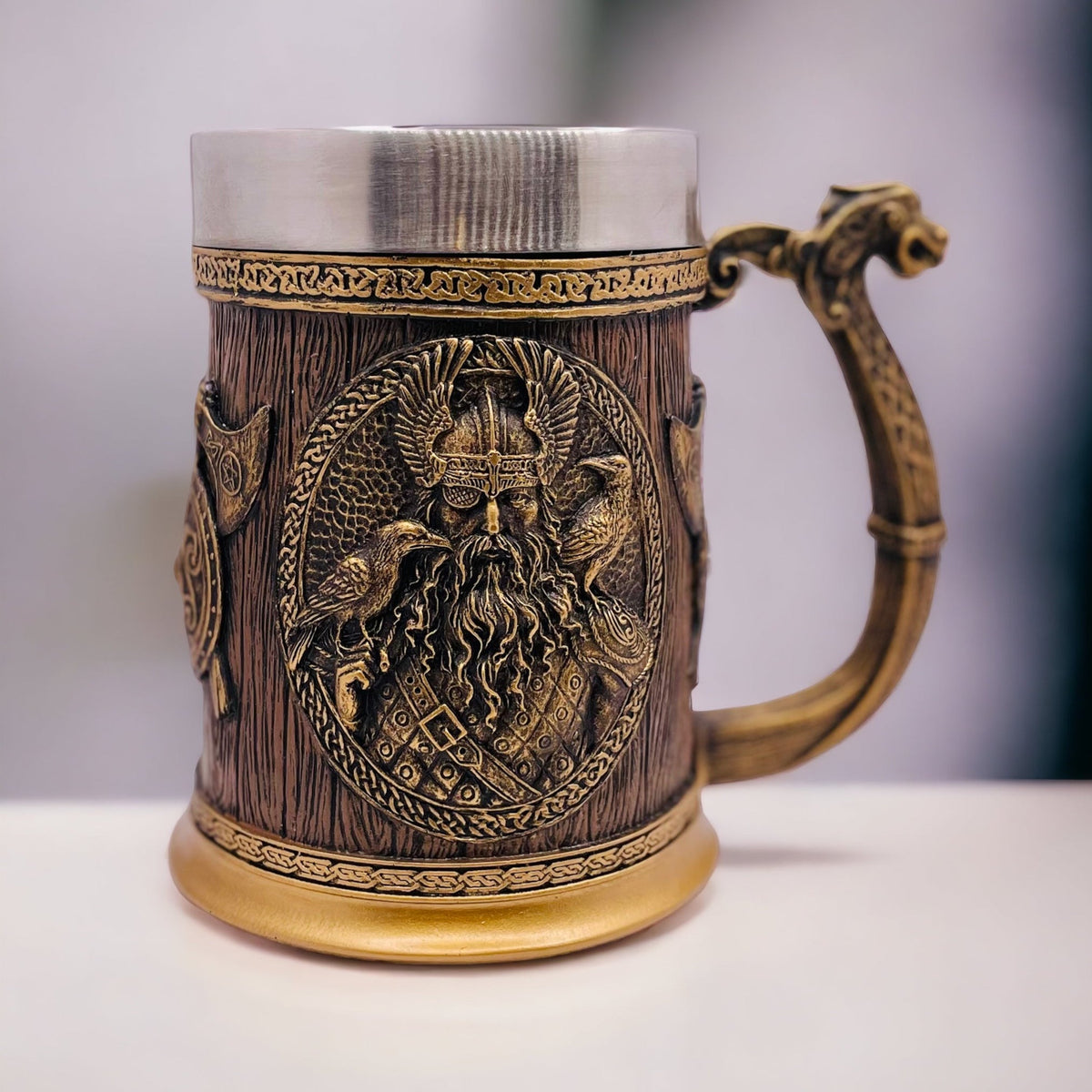 Viking Tankard Norse Odin Thor Mjolnir Drinking Mug Beer Stein 20oz / 600ml