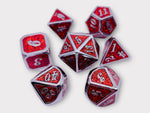 DICE Shimmering Red and Silver Metal Polyhedral Set of 7 DnD Dice and Tumbler