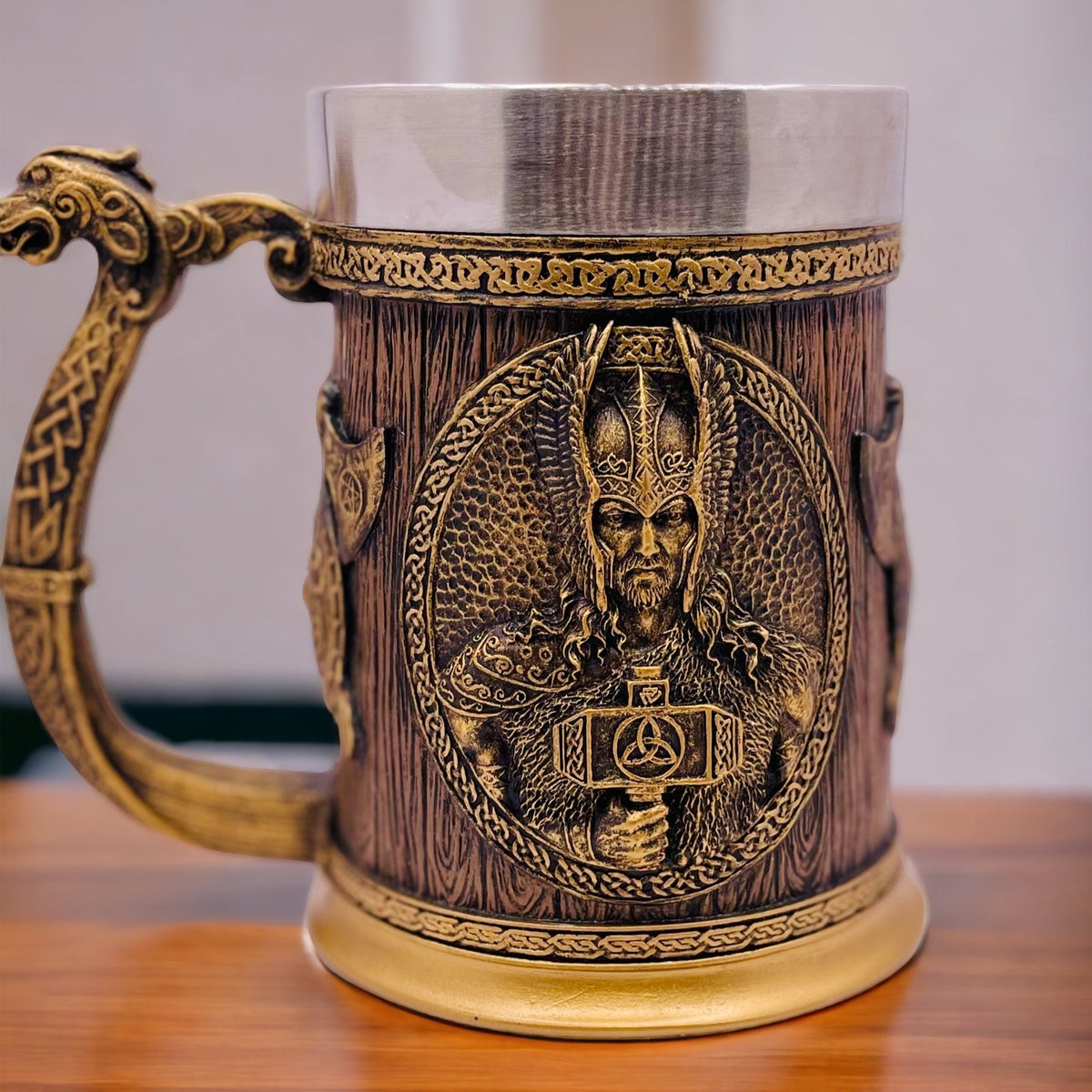 Viking Tankard Norse Odin Thor Mjolnir Drinking Mug Beer Stein 20oz / 600ml