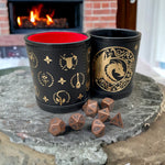 Luxury Leather Dungeons and Dragons Themed Dice Shaker Tumbler With Gold Foil Design