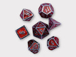 DICE Shimmering Red and Silver Metal Polyhedral Set of 7 DnD Dice and Tumbler