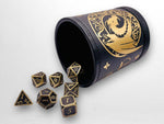 Luxury Leather Dungeons and Dragons Themed Dice Shaker Tumbler With Gold Foil Design