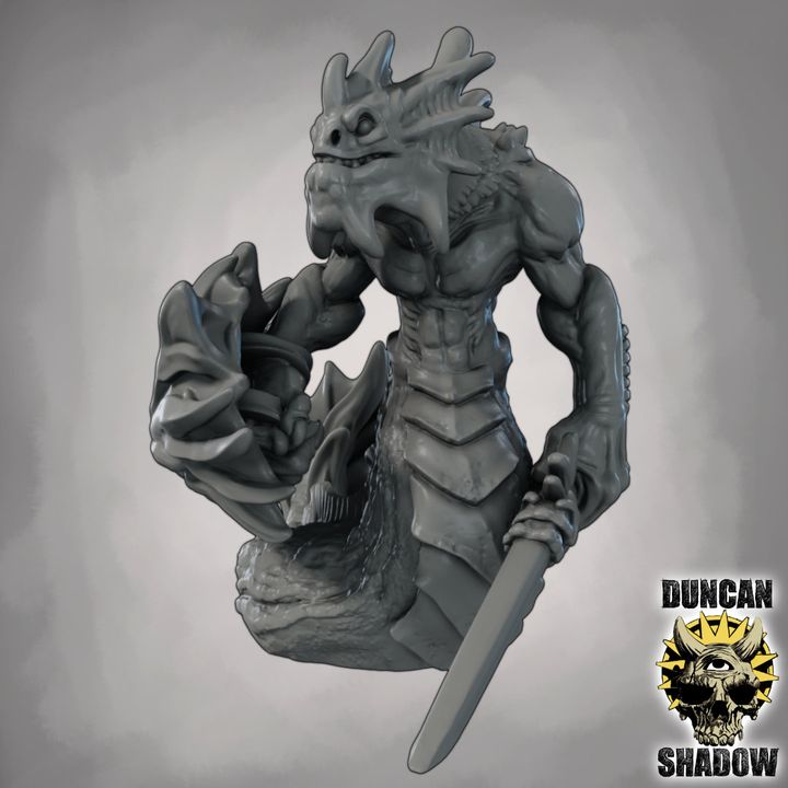 Merrow with Hand Weapons and Shields | DnD Miniature | 28mm