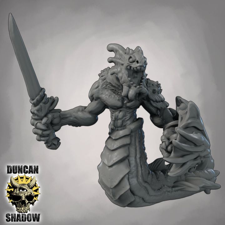 Merrow with Hand Weapons and Shields | DnD Miniature | 28mm