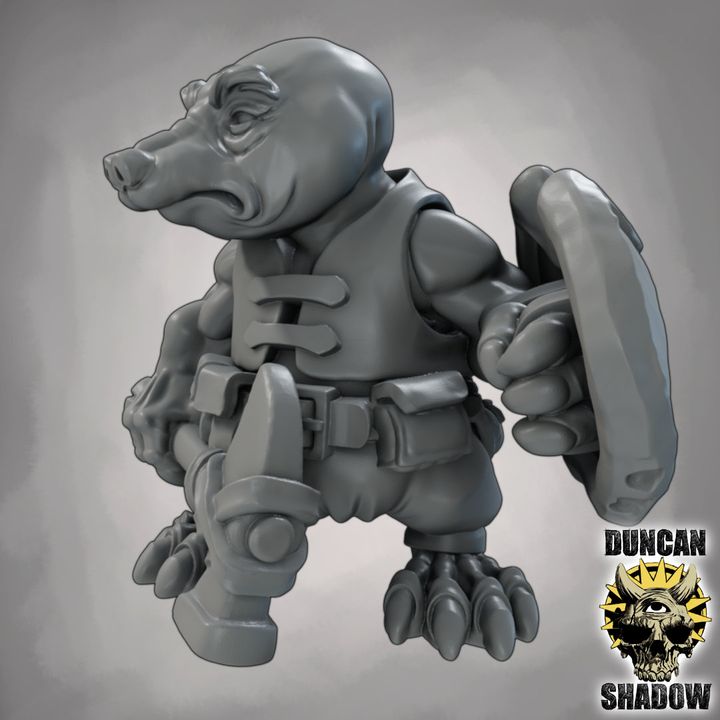 Mole Folk with Hammer and Shields - Resin Mini | DnD & Tabletop | 28mm