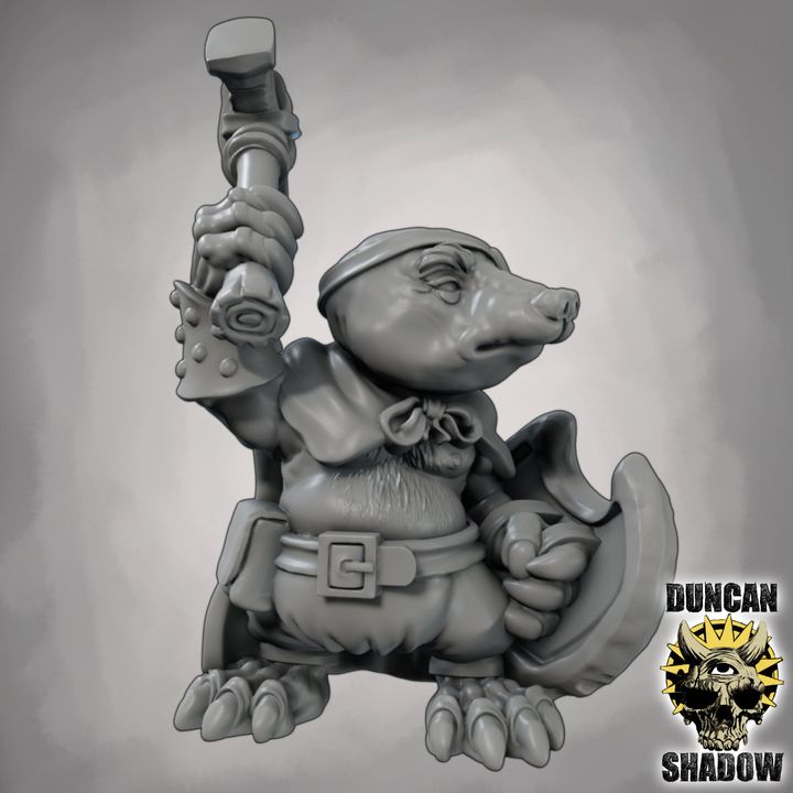 Mole Folk with Hammer and Shields - Resin Mini | DnD & Tabletop | 28mm