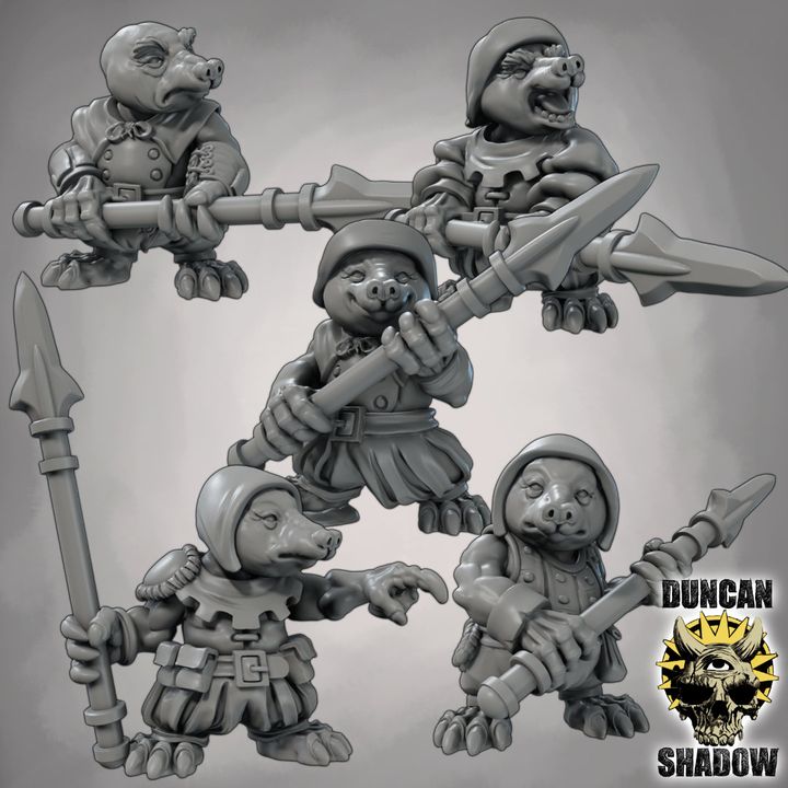 Mole Folk with Spears - Resin Mini | DnD & Tabletop | 28mm