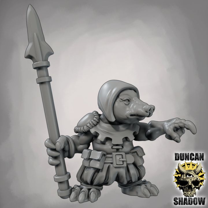 Mole Folk with Spears - Resin Mini | DnD & Tabletop | 28mm