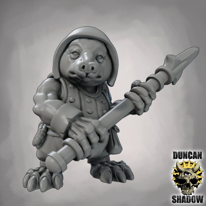 Mole Folk with Spears - Resin Mini | DnD & Tabletop | 28mm