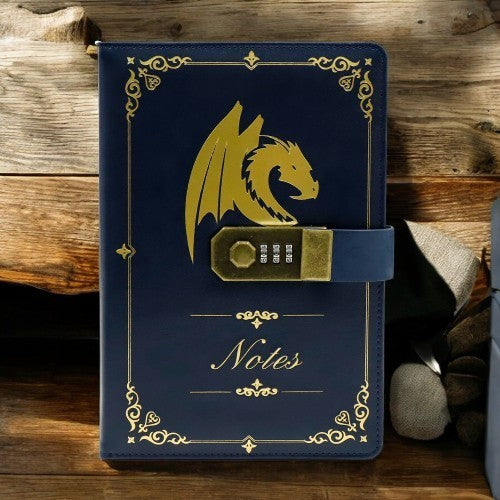 Dungeon Master A5 Vintage PU Leather Combination Lock Notebook (Blue)
