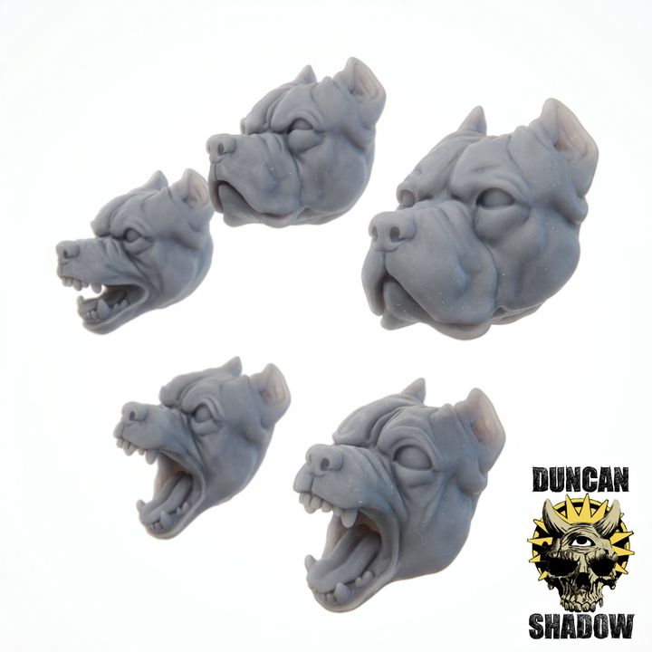 Pittbull Dog Heads - Kitbash Bits | Conversion Parts | 28mm