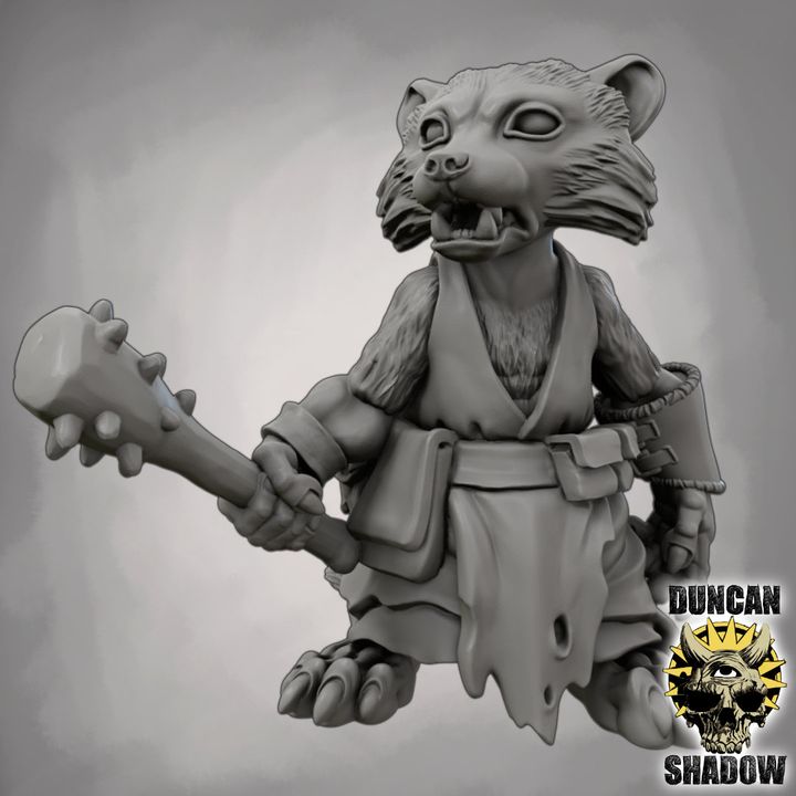 Raccoon Folk with Clubs - Resin Mini | DnD & Tabletop | 28mm