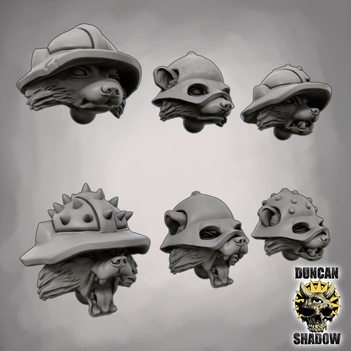 Racoon Folk Head set 1 - Miniature Set | DnD & Tabletop | 28mm