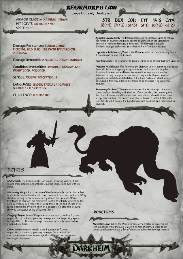 REANIMORPH LION - RPG DARKHEIM COLLECTION | Dungeons and Dragons | Pathfinder | Epic Miniatures l 3D Printed Resin Miniatures l Grimdark
