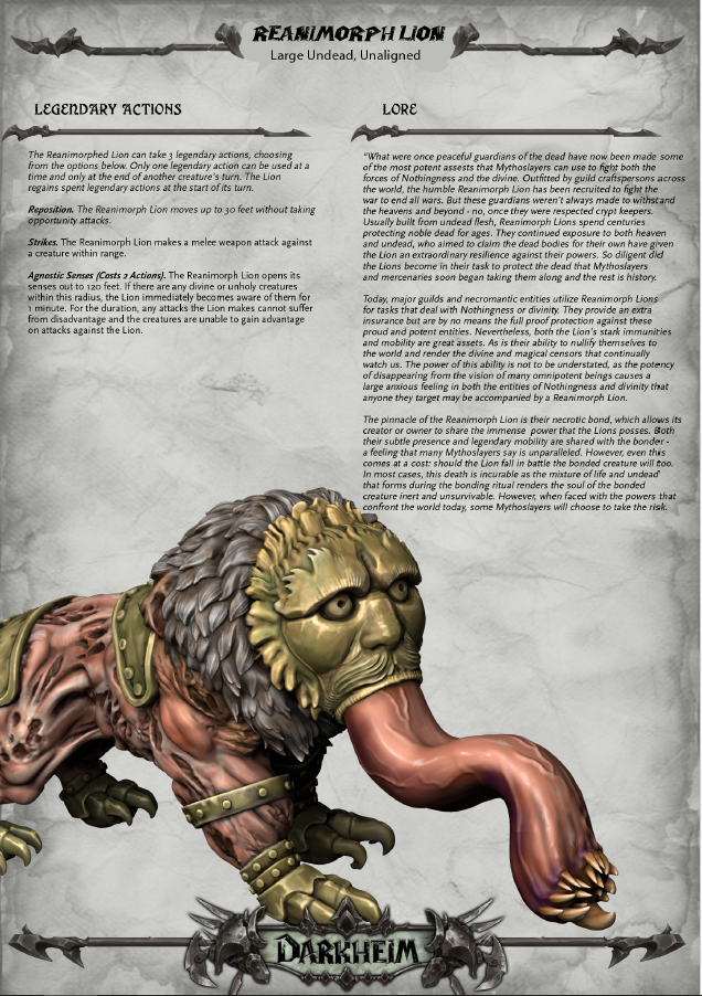REANIMORPH LION - RPG DARKHEIM COLLECTION | Dungeons and Dragons | Pathfinder | Epic Miniatures l 3D Printed Resin Miniatures l Grimdark