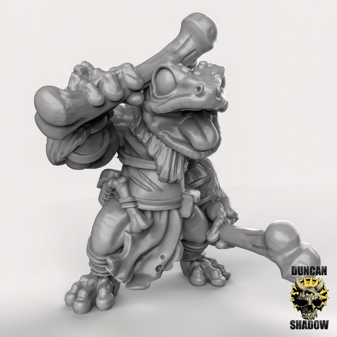 Frog Folk with Bone Weapons and Drum Resin Miniature for DnD | Tabletop Gaming