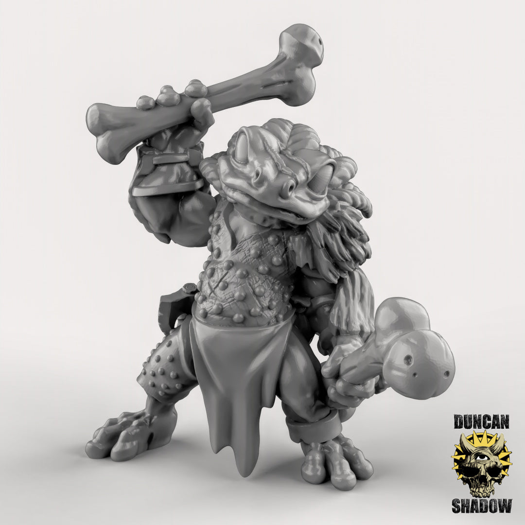 Frog Folk with Bone Weapons and Drum Resin Miniature for DnD | Tabletop Gaming