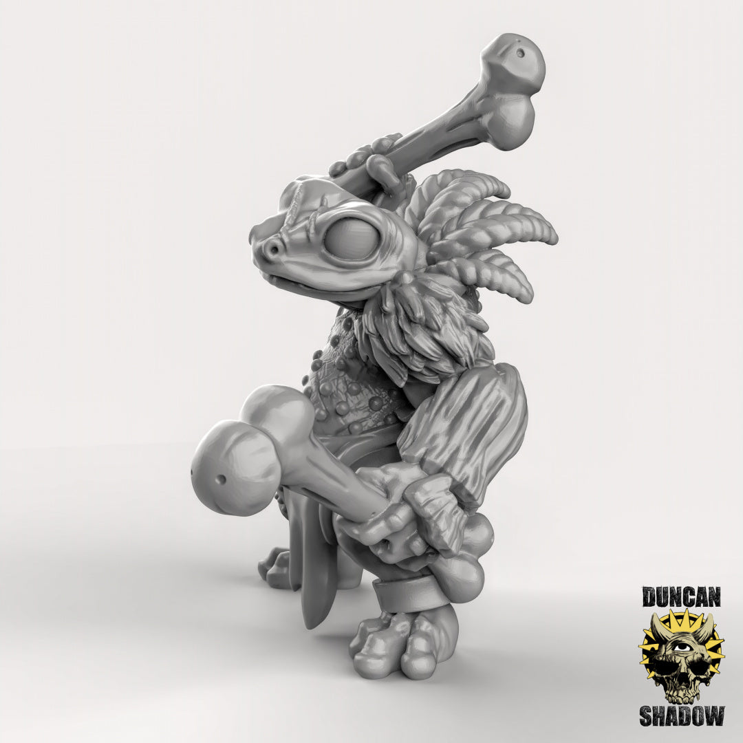 Frog Folk with Bone Weapons and Drum Resin Miniature for DnD | Tabletop Gaming