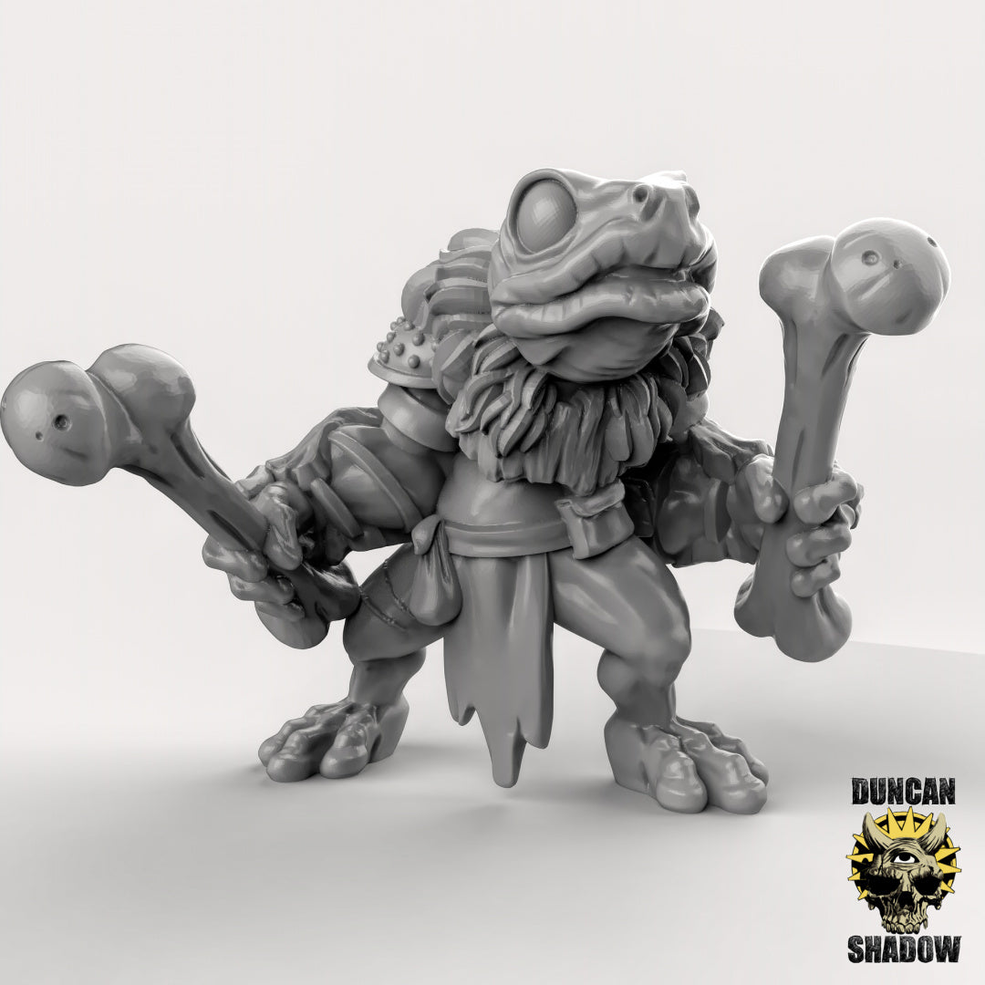 Frog Folk with Bone Weapons and Drum Resin Miniature for DnD | Tabletop Gaming