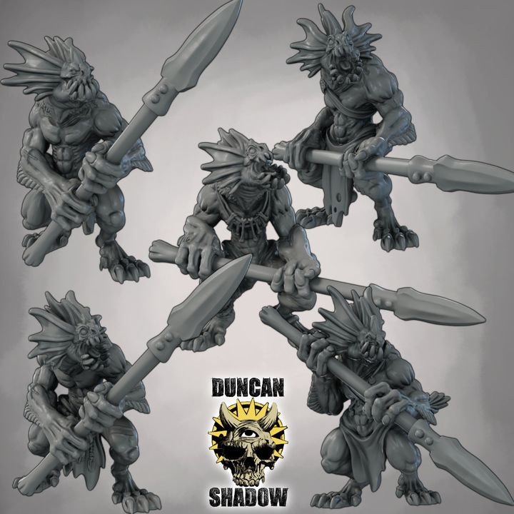 Sahuagin with Spears - Resin Mini | DnD & Tabletop | 28mm
