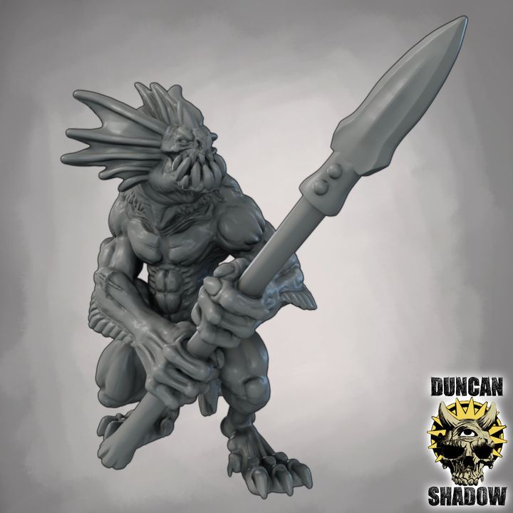 Sahuagin with Spears - Resin Mini | DnD & Tabletop | 28mm