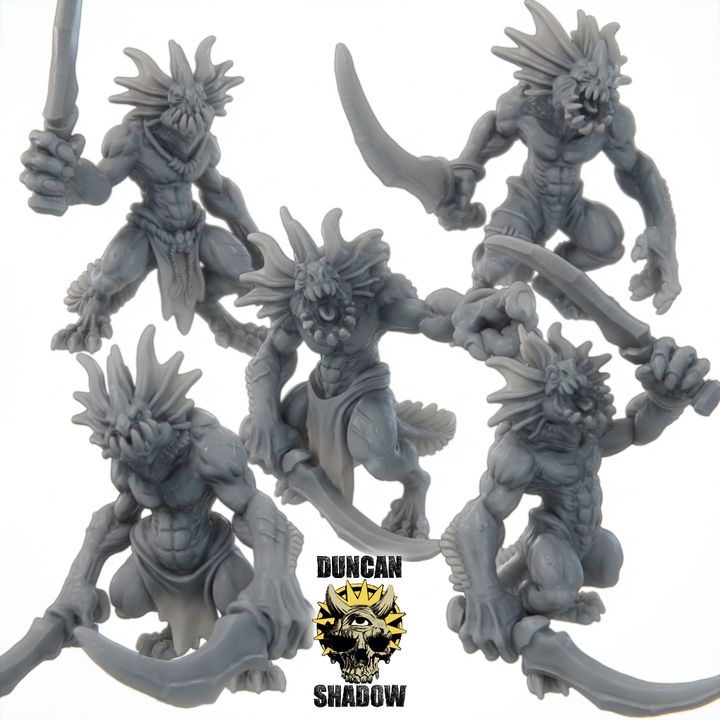 Sahuagin with Swords - Resin Mini | DnD & Tabletop | 28mm