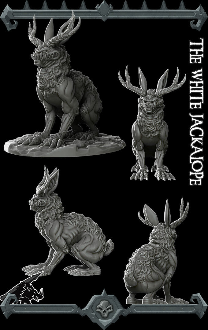 THE WHITE JACKALOPE - Miniature | All Sizes | Dungeons and Dragons | Pathfinder | War Gaming