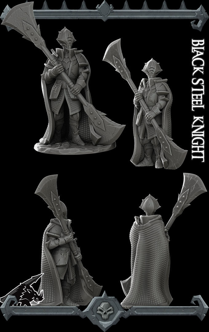 BLACK STEEL KNIGHT - Miniature | All Sizes | Dungeons and Dragons | Pathfinder | War Gaming
