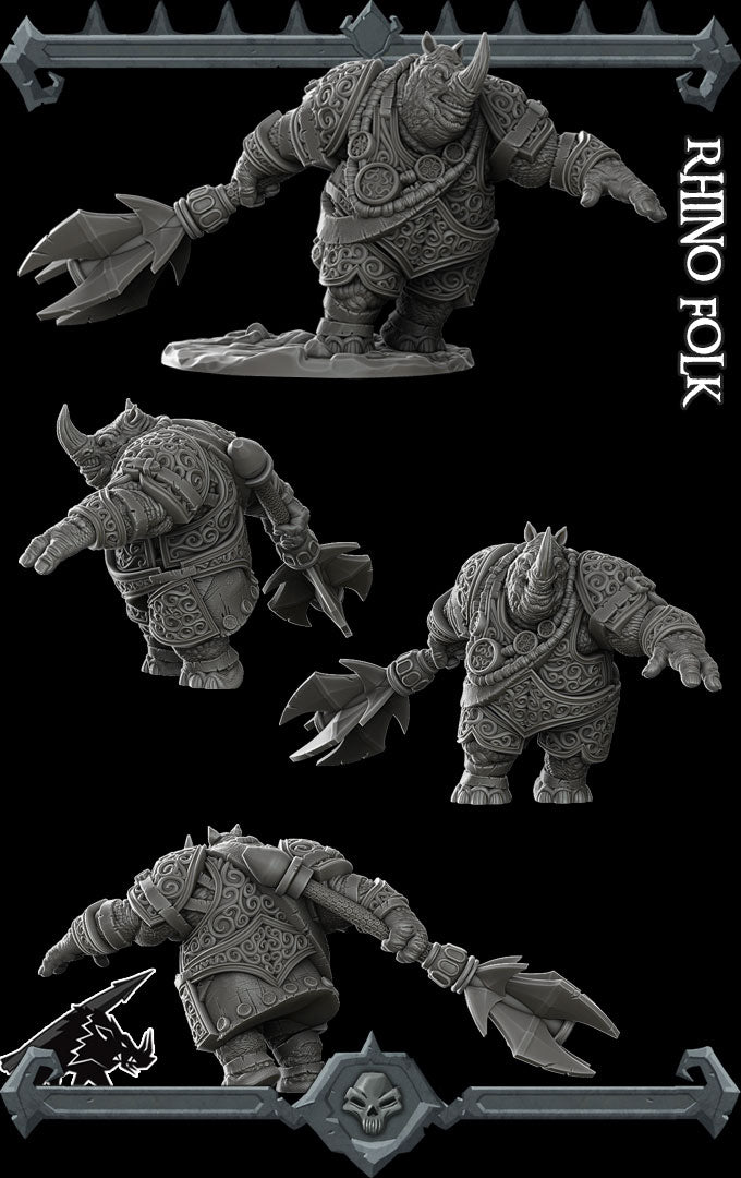 RHINO FOLK - Miniature -All Sizes | Dungeons and Dragons | Pathfinder | War Gaming
