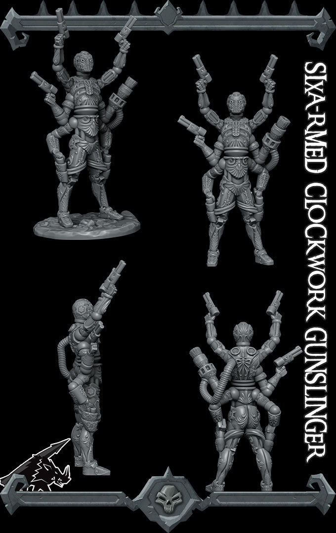 SIX-ARMED CLOCKWORK GUNSLINGER- Miniature | All Sizes | Dungeons and Dragons | Pathfinder | War Gaming
