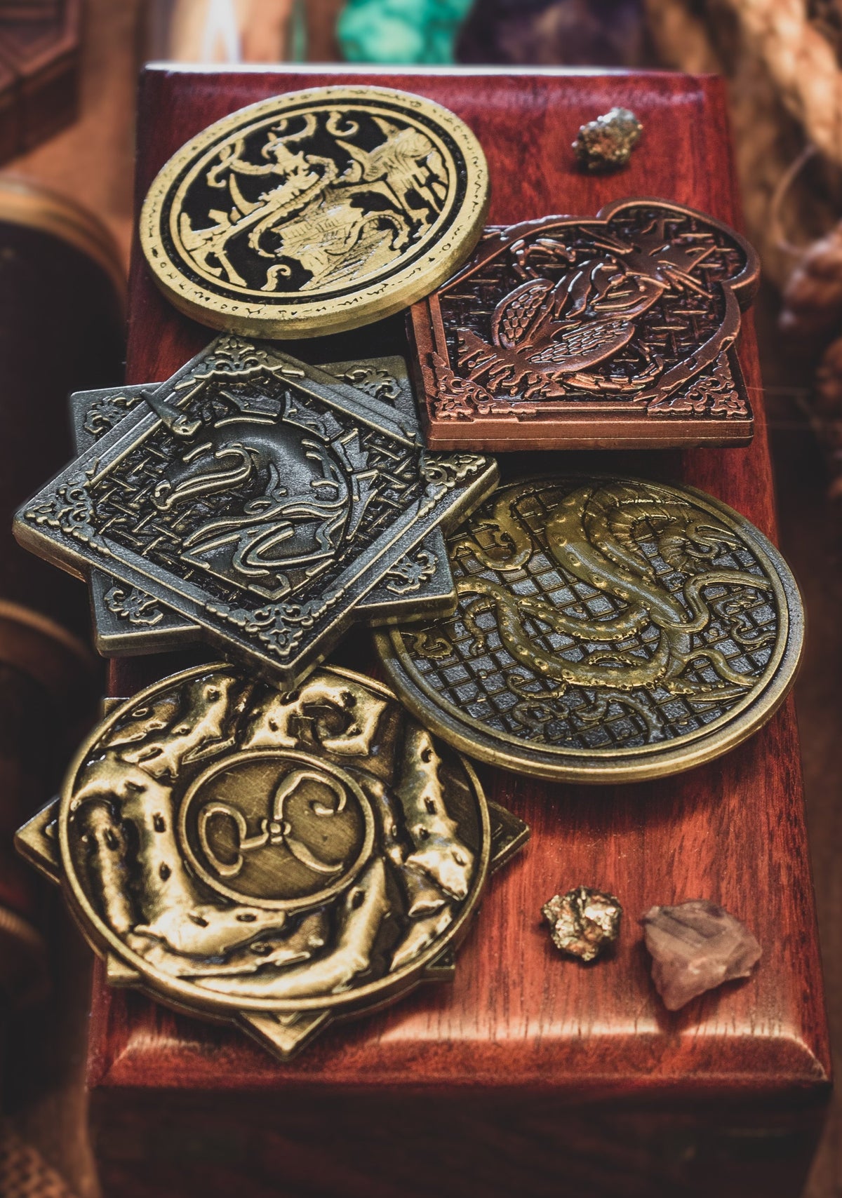 HP Lovecraft Cthulhu Mythical Coin Set | 5 Unique Metal Game Tokens / Collectible Coins / Turn Counter