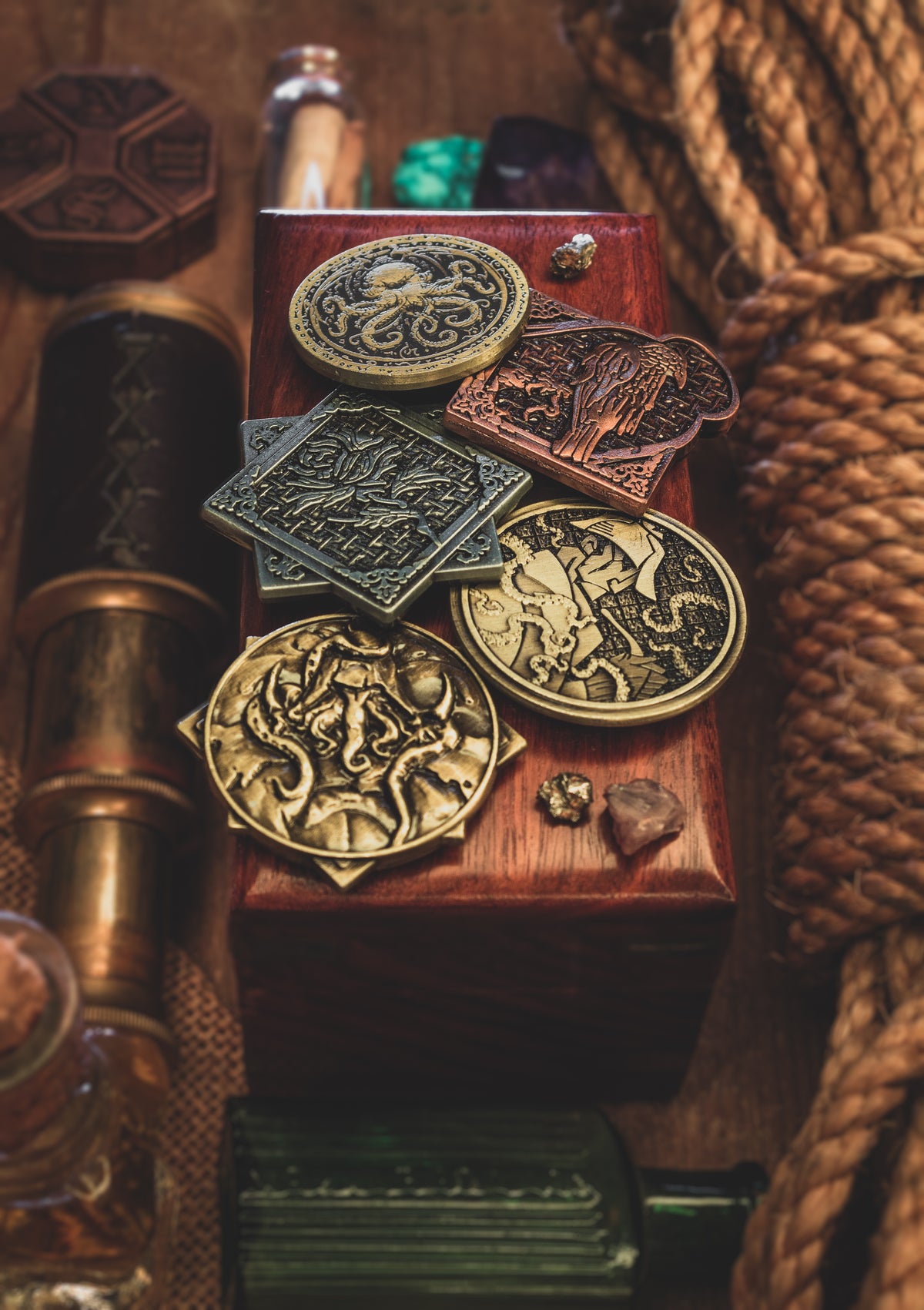 HP Lovecraft Cthulhu Mythical Coin Set | 5 Unique Metal Game Tokens / Collectible Coins / Turn Counter