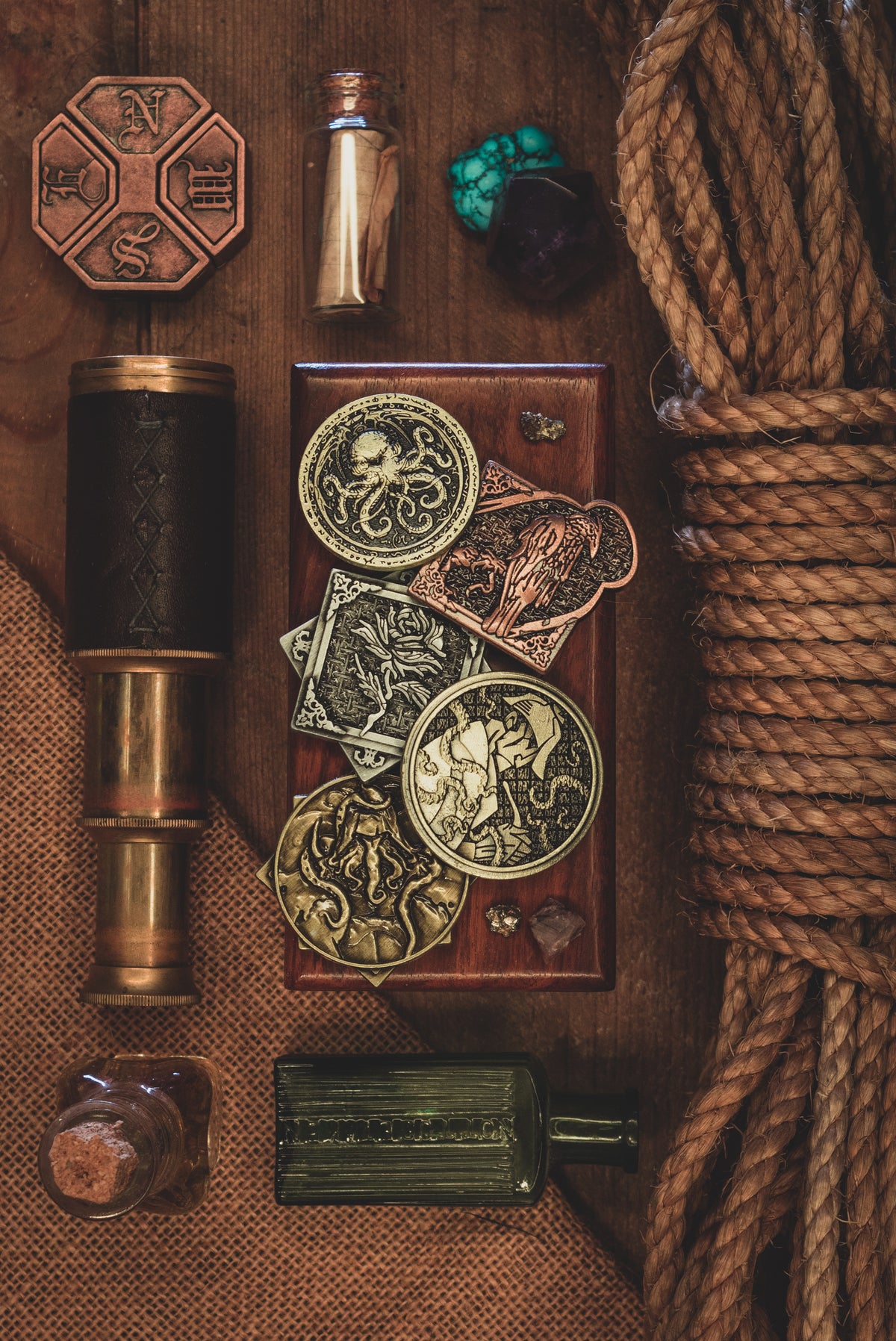 HP Lovecraft Cthulhu Mythical Coin Set | 5 Unique Metal Game Tokens / Collectible Coins / Turn Counter