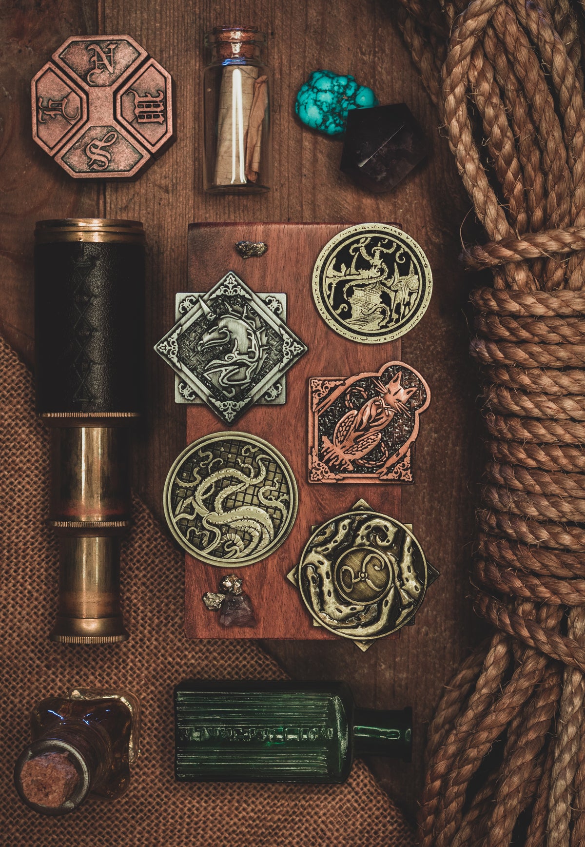 HP Lovecraft Cthulhu Mythical Coin Set | 5 Unique Metal Game Tokens / Collectible Coins / Turn Counter