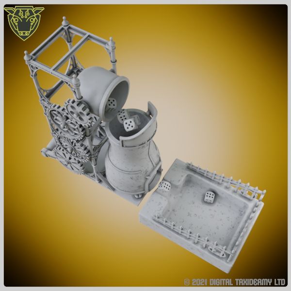Steampunk Dice Foundry - A huge dice tower with rotating parts by Digital Taxidermy