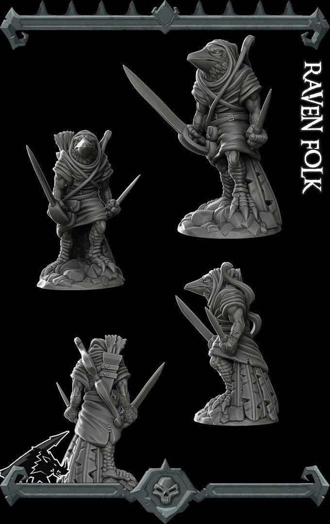 RAVEN FOLK - Miniature -All Sizes | Dungeons and Dragons | Pathfinder | War Gaming