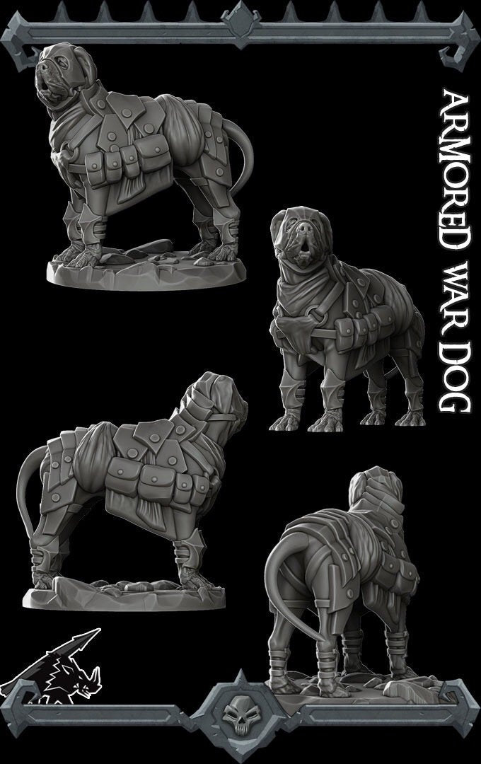ARMORED WAR DOG - Miniature | All Sizes | Dungeons and Dragons | Pathfinder | War Gaming