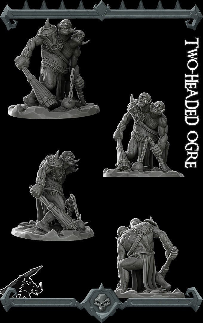 TWO HEADED OGRE - Miniature | All Sizes | Dungeons and Dragons | Pathfinder | War Gaming