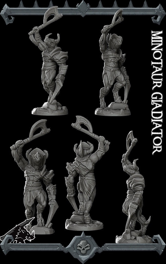 MINOTAUR GLADIATOR - Miniature | All Sizes | Dungeons and Dragons | Pathfinder | War Gaming